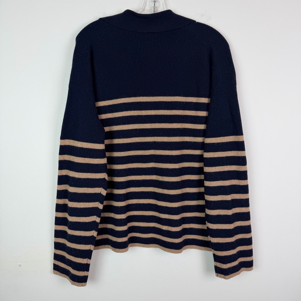 Rails Harris Wool Cashmere Polo Sweater in Camel Navy Stripe Size L - Picture 10 of 15